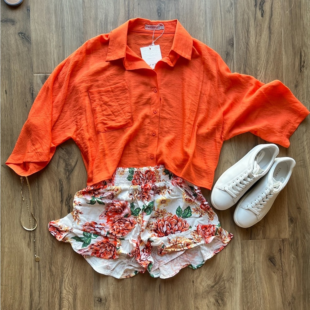 Skylar Rose - Orange Button-Up Top